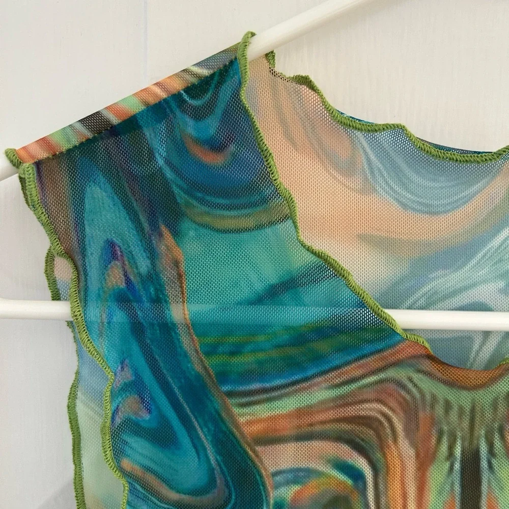 Abstract Print Mesh Dress Festival Dress